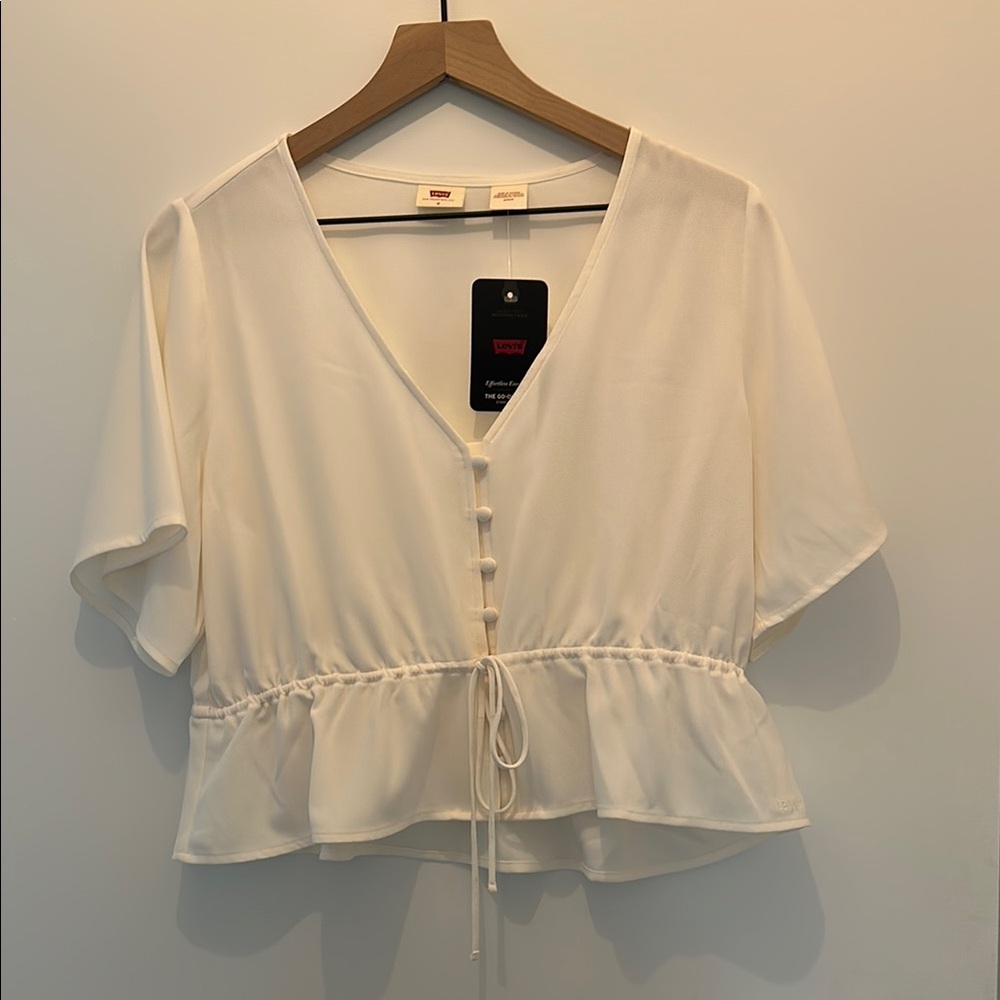 Levi's White Tie Front Peplum Blouse